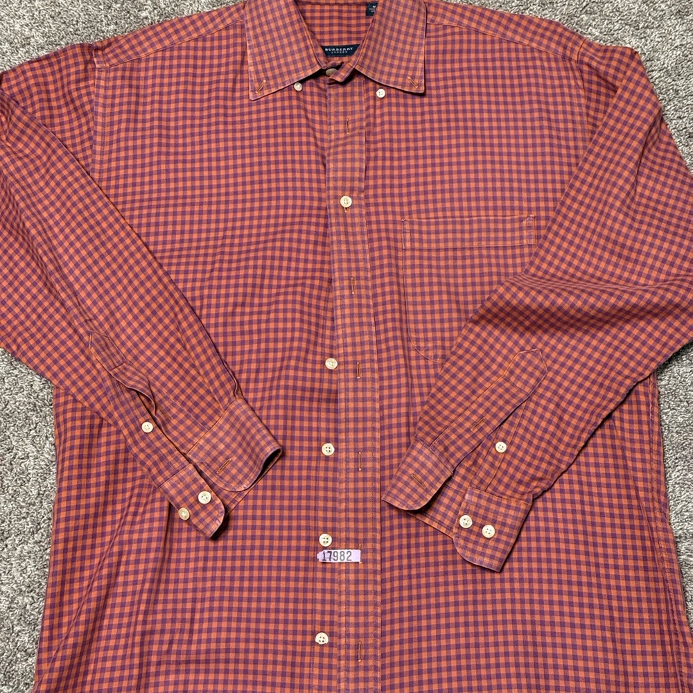 Burberry Orange and Purple Checkered Button Down Shirt